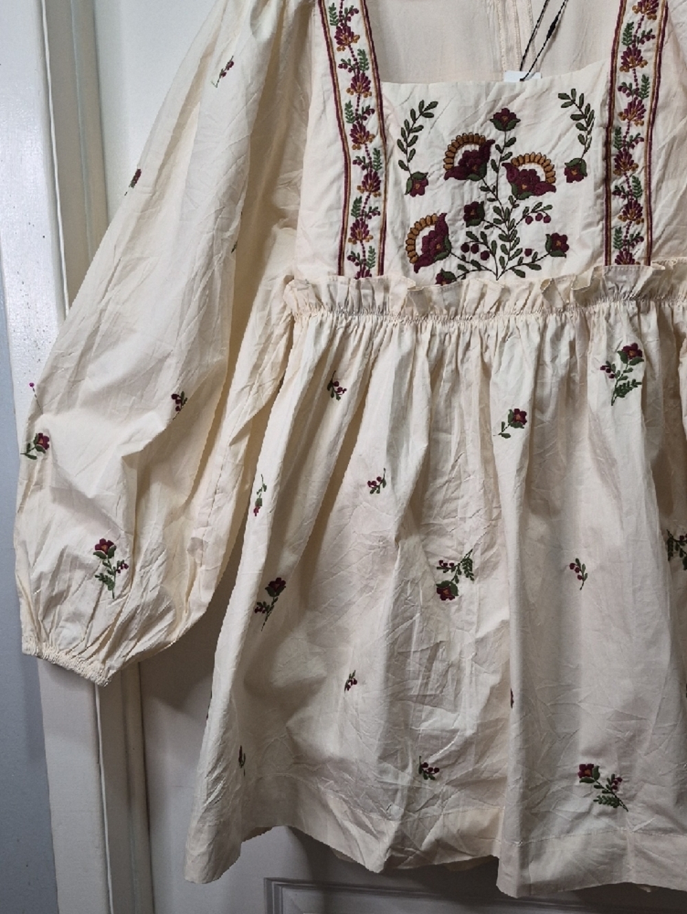 MABLE Cream Mini Dress with Red Floral Embroidery - Picture 5 of 9